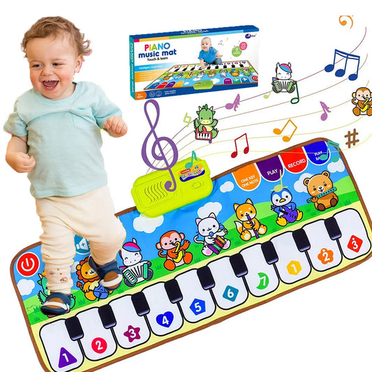 Piano Music Fitness Mat for Baby Girls and Boys Aged 1-6, Animal Keyboard Cognitive Music Early Educational Toy, Birthday Gift