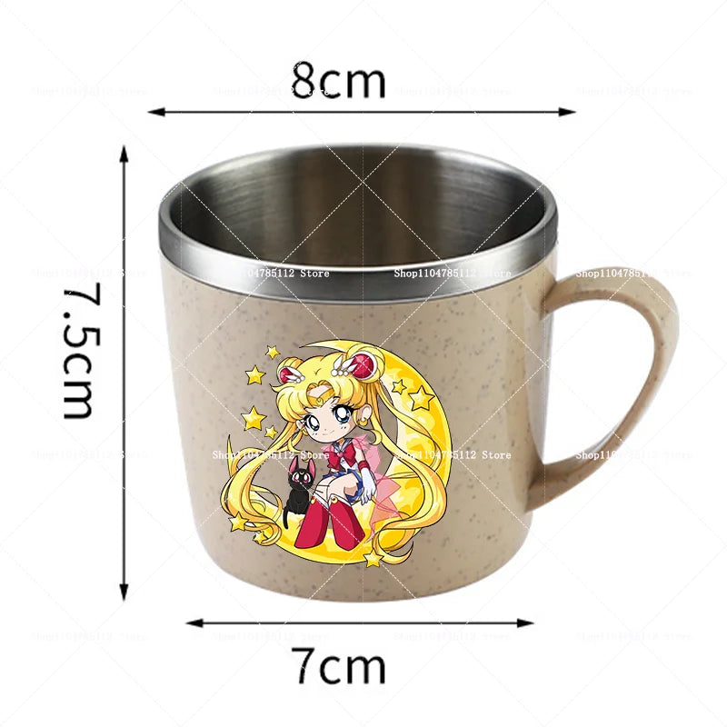 Sailor Moons Stainless Steel Water Cup Women Kawaii Anime Printed Thermo Mug Kid Home Anti-drop Camping Glass Kids Birthday Gift