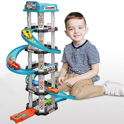Car Racing Track Ramp Toy Children Garage Catapult Track Game Toy Kids Building Parking Lot Gas Station DIY Winding Car Road Toy