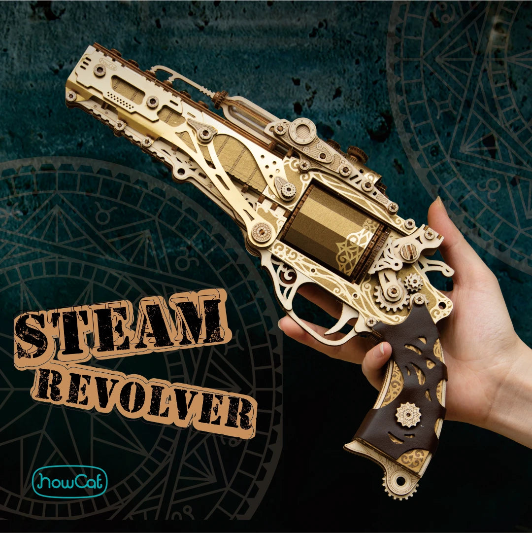 MMZ MODEL DIY 3D Wooden Puzzle Steam Revolver Assembly Model Kits Toys For Children Kids Girls Birthday Gift