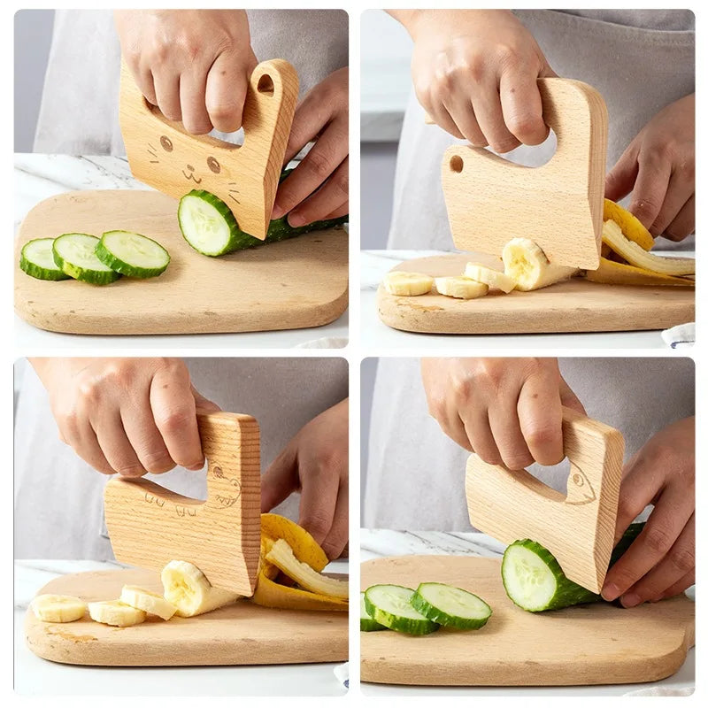 Kids Wooden Knife and Cutting Board Set Montessori Pretend Play Kitchen Toy Food Cutting Tool Educational Gift for Children