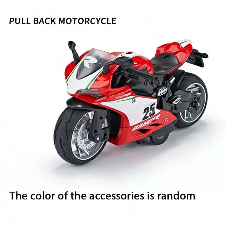 1:12 Scale Die-Cast Alloy Motorcycle Toy with Real Engine Sound & LED Light Effects - Friction-Powered Crash-Resistant Ride-On T