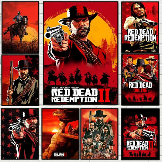 Game Red Dead Redemption 2 Poster Poster Vintage Classic Video Games Canvas Painting Wall Art for Club Bar Room Home Decor Mu