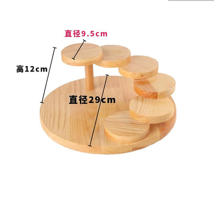 Pastoral Style Pine Kitchen Wood Tableware Bracket Storage Rack, Rotating Ladder for Spice Jar Rack, Gourmet Dim Sum and Sushi