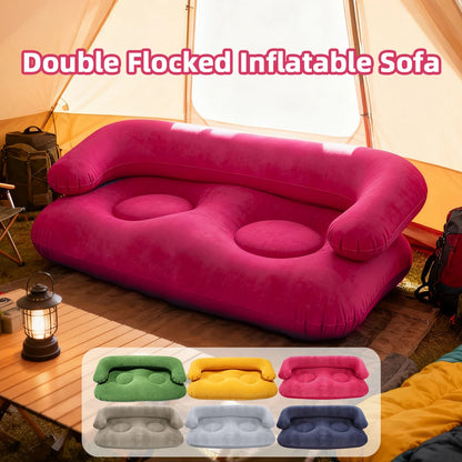 Inflatable Double Sofa 2 Person Air Couch Thickened PVC Flocking Portable Foldable Lazy Sofa Waterproof Inflatable Lounger