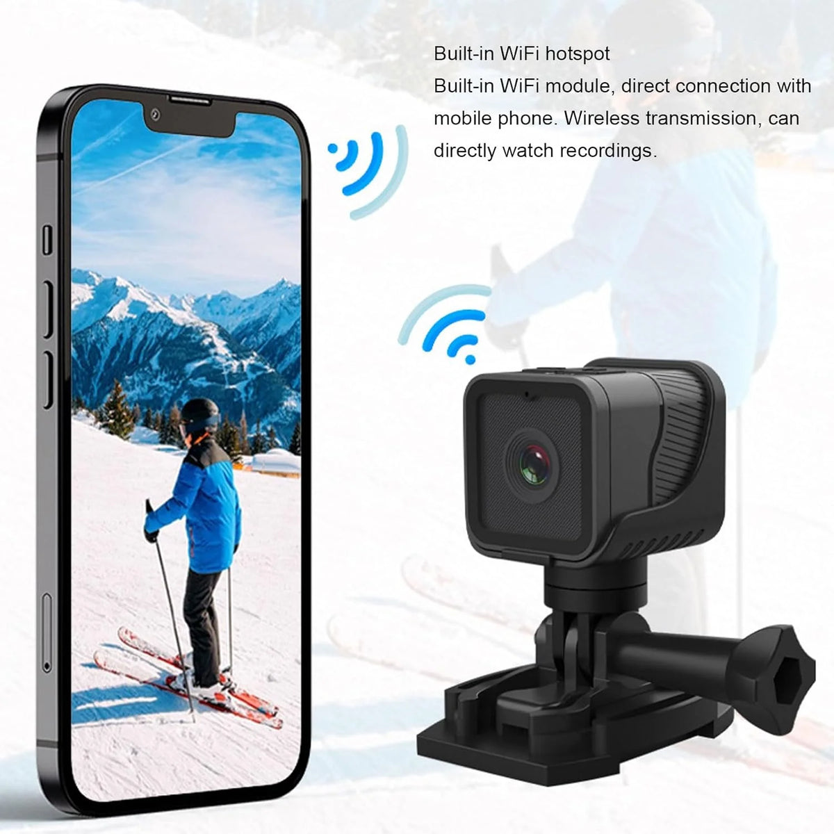 1080P HD Portable Sports Mini Camera with Hotspot WiFi Waterproof Camera, Motorcycle and Bike Camera Anti Shake Outdoor Sports