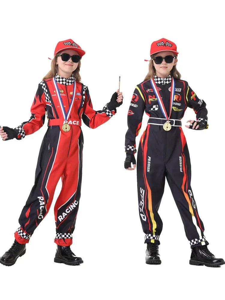 Children's Racing Role-Playing Costume Cosplay Jumpsuit with Belt Set for Boys and Girls Racing Themed Performance Costumes