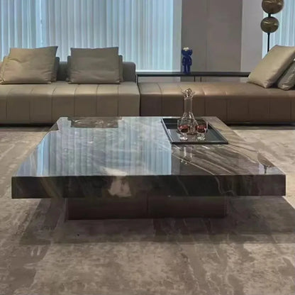 Modern Luxury Coffee Table Sintered Stone Square Tea Table Stainless Steel Marble Look Center Table Living Room