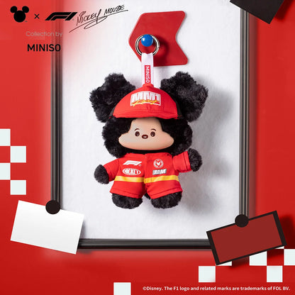 MINISO Disney Mickey Mouse F1 Racing Keychain Pendant Vinyl Plush Doll Bag Charm Collectible Toy Speed Life Series Gift