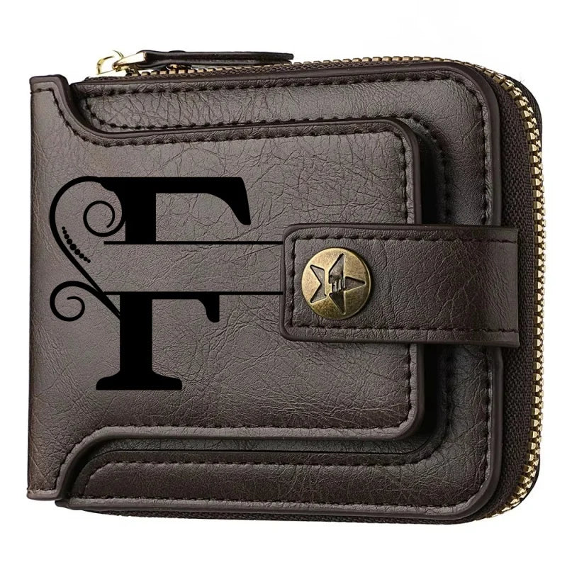 Personalized  PU Leather Chain Short Wallet For Man, Engraved Name&Text Bifold Stylish Brown Wallet For Man Valentines Birthday