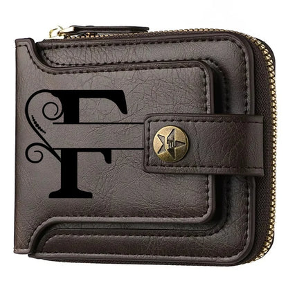 Personalized  PU Leather Chain Short Wallet For Man, Engraved Name&Text Bifold Stylish Brown Wallet For Man Valentines Birthday