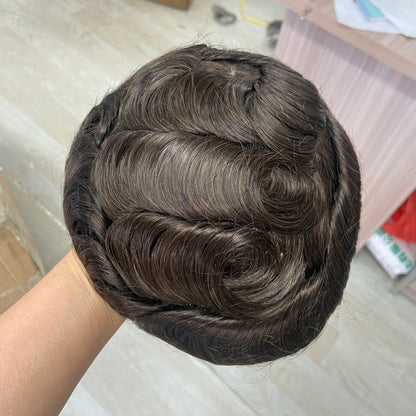 Men Wig Human Hair Toupee Fine Mono Male Wig 130% Density Durable Hair Prosthesis Toupee Men 6" Hair Replacement System For Men