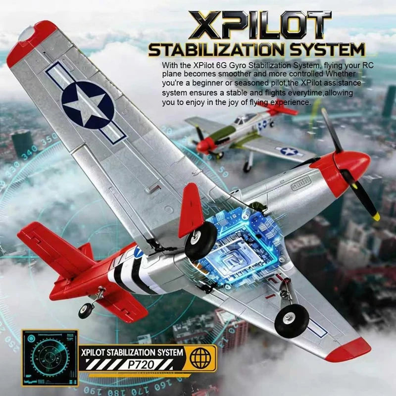 New P51D Mustang Remote Control Aircraft 2.4G One Click Aerobatic Flight 5CH Glider RTF Equipped with Xpilot Stability System