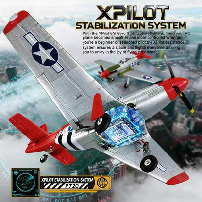 New P51D Mustang Remote Control Aircraft 2.4G One Click Aerobatic Flight 5CH Glider RTF Equipped with Xpilot Stability System