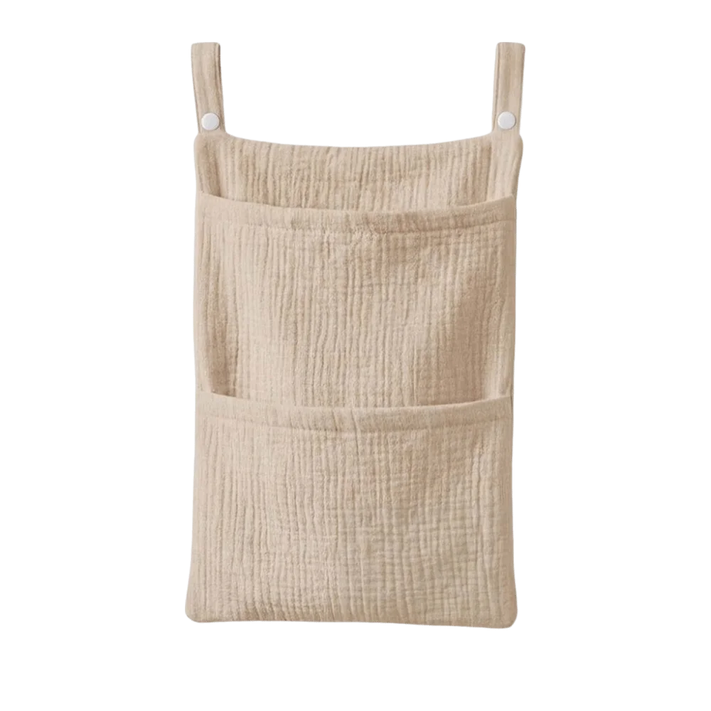 Pure Cotton Baby Crib Hanging Bag Large Capacity Solid Color Stroller Storage Bag Multifunctional 2 Pockets Diapers Organizer
