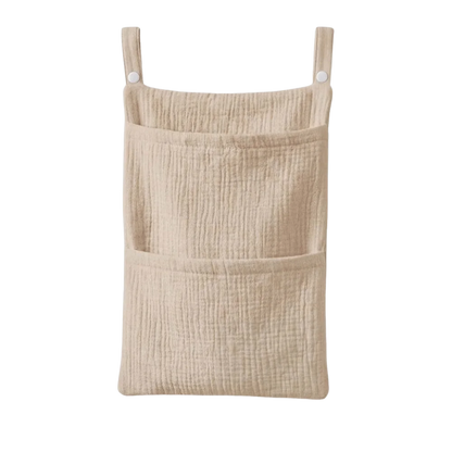 Pure Cotton Baby Crib Hanging Bag Large Capacity Solid Color Stroller Storage Bag Multifunctional 2 Pockets Diapers Organizer
