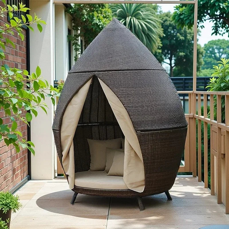 ABB  outdoor rattan bed round bed recliner Internet celebrity bed and breakfast garden hotel villa courtyard sofa