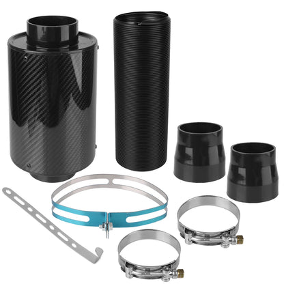 Car Carbon Fibre Cold Air Filter Feed Enclosed Intake Induction Fiber Intake Filter Box Universal 1 Set Pipe Hose Kit