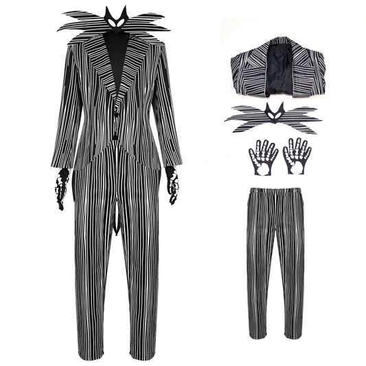 Jack Skeleton Skellington Costume With Bowtie Skeleton Nightmare Suit Before Christmas Halloween Cosplay for Adult Men