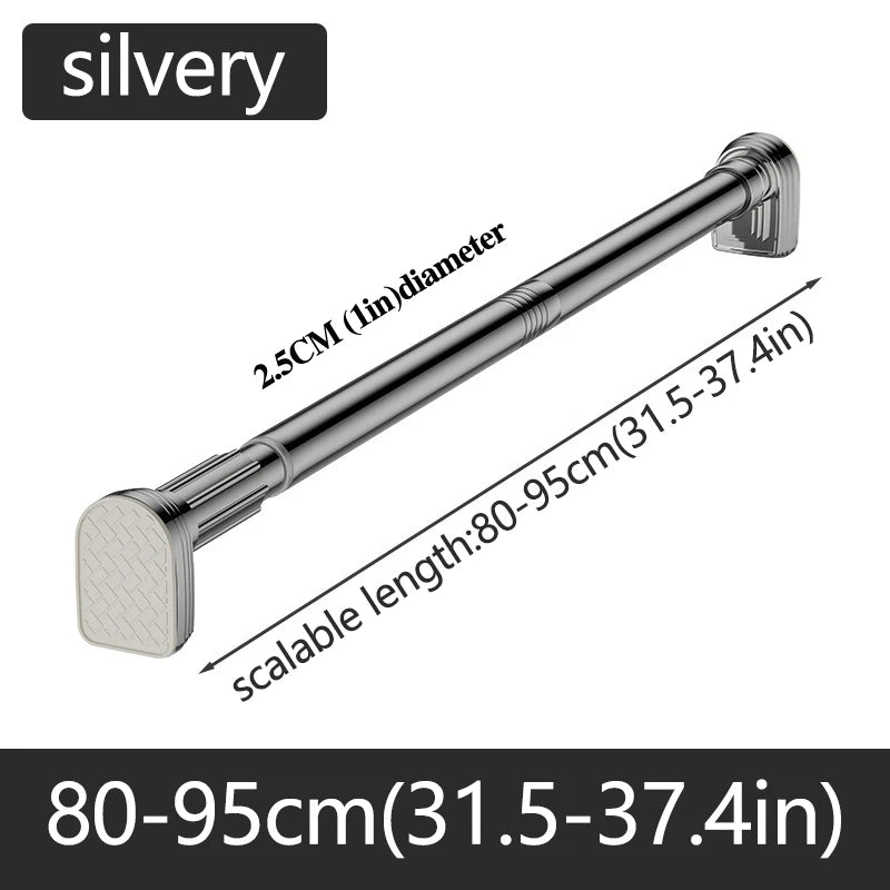 Adjustable Stainless Steel Shower Curtain Rod Clothes Drying Rack No-Drill Telescopic Pole for Laundry Room Bathroom