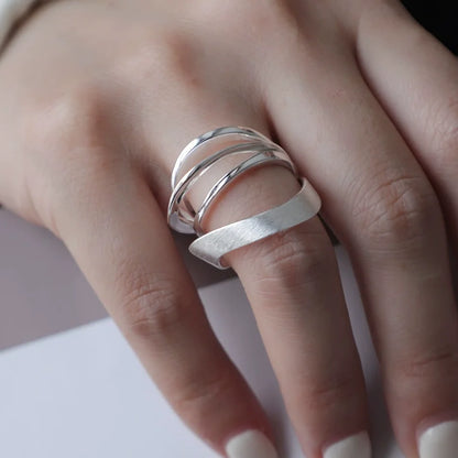 PANJBJ 925 Sterling Silver Geometry Crystal Ring For Women Ellipse Exaggerated Punk Water Drop Open Jewelry Gift Dropshipping