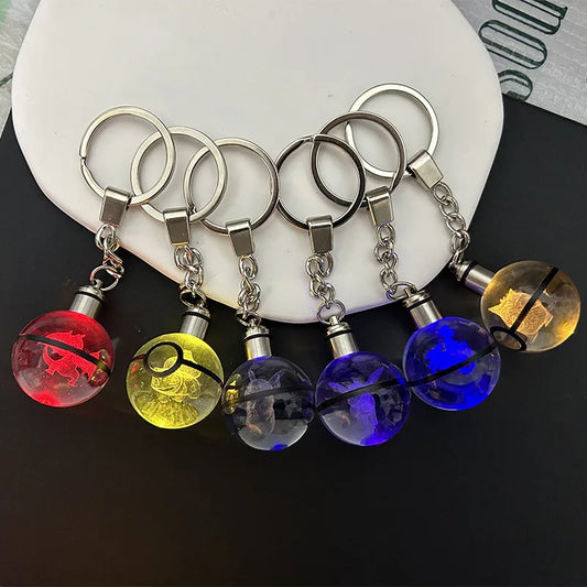 Pokemon Crystal Ball 3D Pikachu Mewtwo Mew Gengar Night Light Pokeball Crystal Keychain Anime Action Figure Toy Birthday Gift