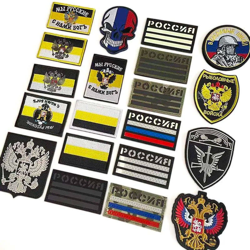 Russian Eagle Flag Emblem Russia Soldier,Knights Clothes Applique Embroidered Patch,Reflective Badges Military Tactical Stickers