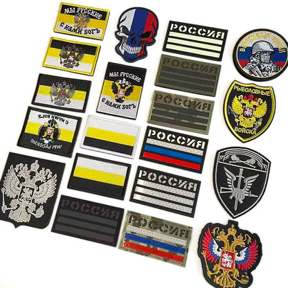 Russian Eagle Flag Emblem Russia Soldier,Knights Clothes Applique Embroidered Patch,Reflective Badges Military Tactical Stickers