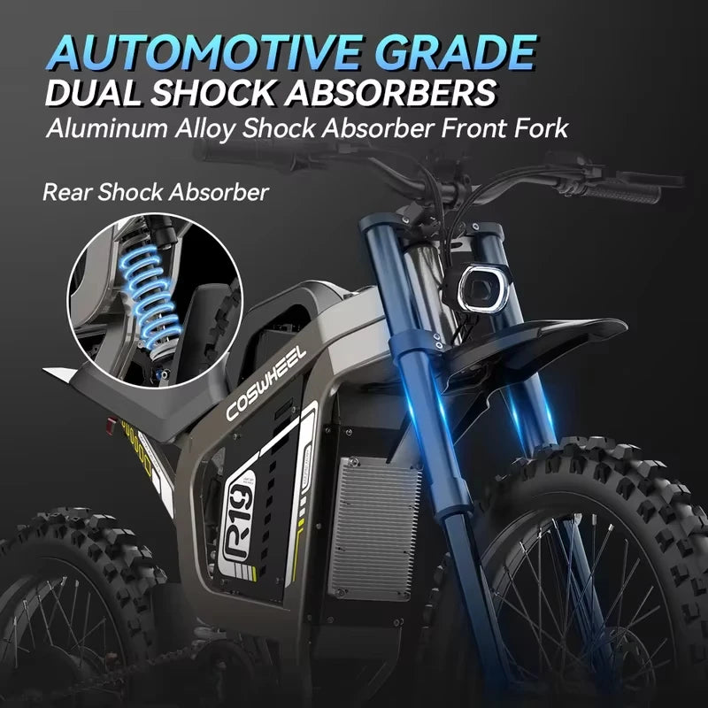 Readygo COSWHEEL R19 Electric Dirt Bike 9000W High Power 72V40Ah Battery Adult Max96km/h Mountain Ebike for Off-Road Use Lithium