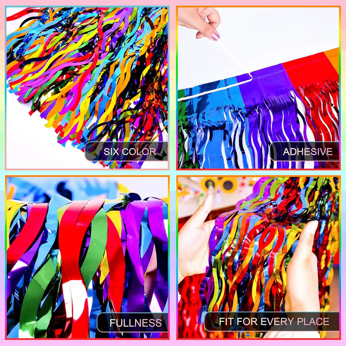 Rainbow Wavy Table Skirt Rainbow Metallic Foil Tinsel Table Skirts for Birthday Wedding Engagement Bridal Shower Party Supplies
