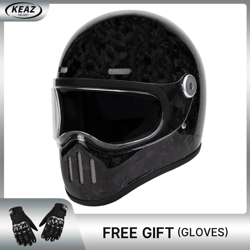 DOT Certified Carbon Fiber Helmet Retro Full Helmet Male Cruise Motorcycle Helmet Female Motorcycle Riding Safety Helmets Winter