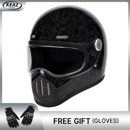 DOT Certified Carbon Fiber Helmet Retro Full Helmet Male Cruise Motorcycle Helmet Female Motorcycle Riding Safety Helmets Winter