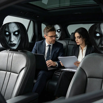 2pcs Scary Headrest Cover Halloween Decoration Accessories Hilarious Car Headrest Protector for Men Women Family Friends