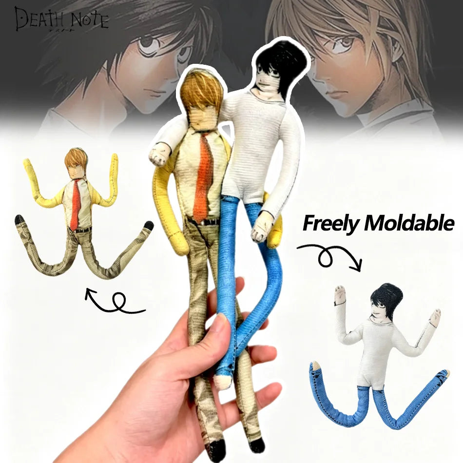 24CM Anime Death Note L & Yagami Light Bendable Abstract Doll, Freely Poseable Joint Figure, Travel Buddy Plush Decor Toy
