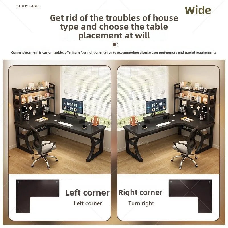 Computer Desk Corner Multi Functional Double Writing Table L Shaped Office Desk with Bookshelf Study Desk for Home Furniture