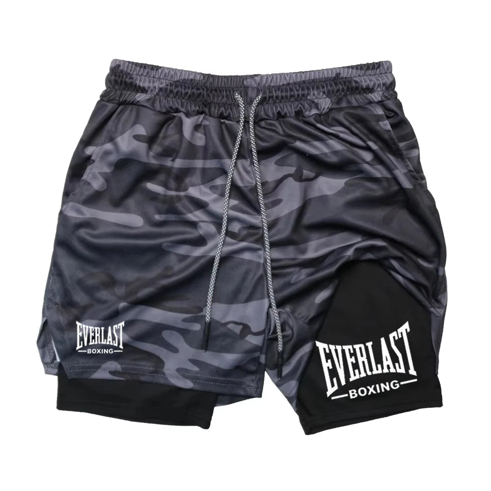 Men's compression gym shorts, EVERLAST printed sports pants, double layered, quick drying, basketball,  muscle, fitness RL0365