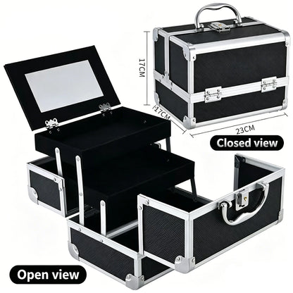 Portable Makeup Case with Lock & Mirror | Professional Cosmetic Organizer for Travel, Nail Tech & Aestheticians | Secure Storage