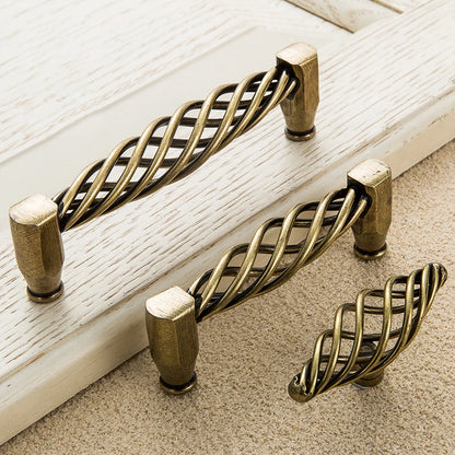 Vintage Antique Bronze Cabinet Handles Hollow Out Birdcage Handles Drawer Knobs Wardrobe Door Pullers Furniture Handle