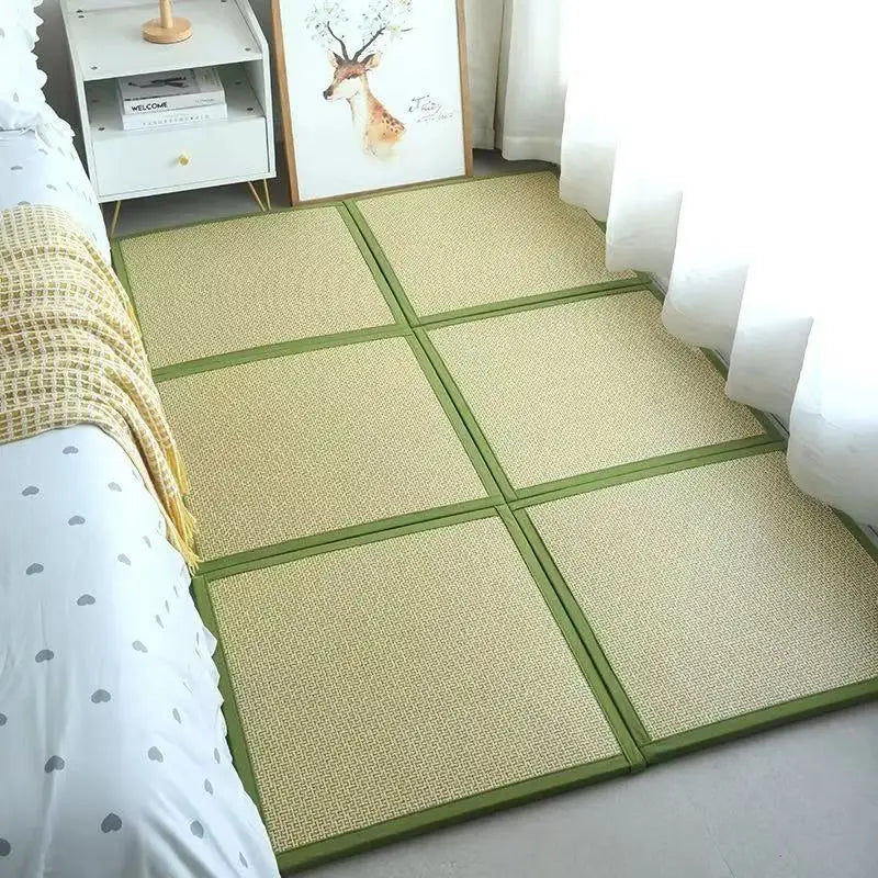 Rattan Summer Cooling Floor Mat Woven Tatami Carpet Bedside Rugs for Bedroom Living Room Bay Window Coffee Table Area Rugs Decor
