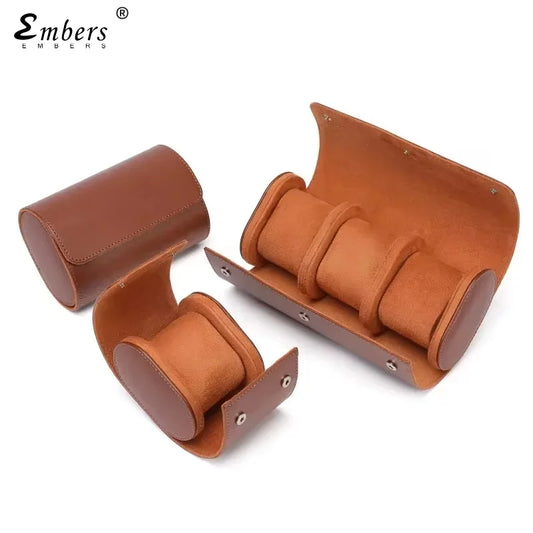 Embers Leather Watch Roll 1 2 3 Slots Luxury Genuine Watch Storage Box Travel Bag Watch Case Gift Box Watch Pouch