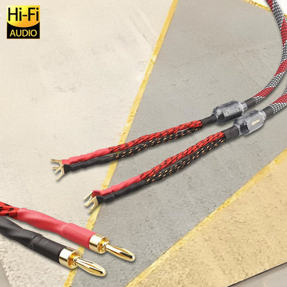 OFC Gold Plated Speaker Cable 1 Pair Banana Spade Plug 1m-5m HiFi Audiophile Braided Loudspeaker Wire for Home Theater Amplifier