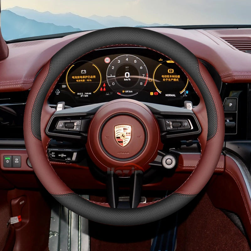 Leather Car Steering Wheel Cover for Porsche Cayenne Macan Panamera 718 2024 2025 Accessories