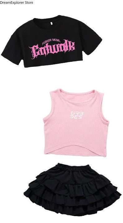 Girls K-pop Crop Top Street Dance Tiered Skirt Cargo Pants Children Costume Kids Hip Hop Streetwear Jazz Girl Group Clothes Sets