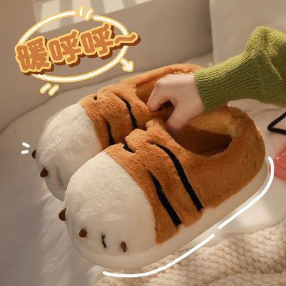 Winter Warm Slipper Women Home Fuzzy Cat Tiger Paw Claw Fur Plush Indoor Lazy man Thermal Furry House Shoe Funny Flat flip flop