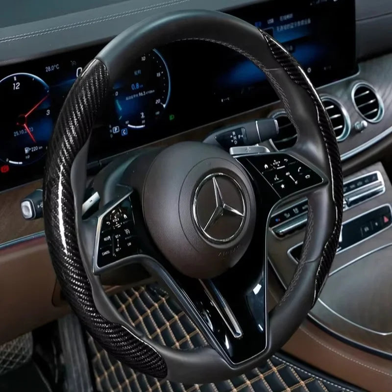 2/3PCS Laser Carbon Fiber Silicone Car Steering Wheel Cover 1K Micro Fiber Leather PVC Wheel Booster Cover Non-Slip Universal