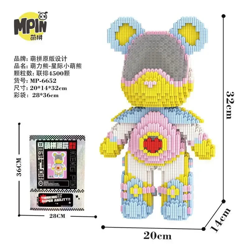 Weeding Bear Building Block Art Cake Bear Eternal Heart Bouquet Bear Ornament DIY Assembly Mini Brick Figure for Birthday Gift