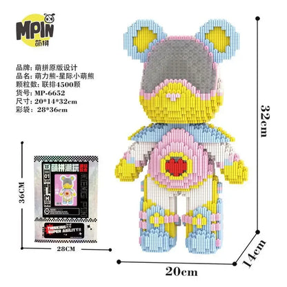 Weeding Bear Building Block Art Cake Bear Eternal Heart Bouquet Bear Ornament DIY Assembly Mini Brick Figure for Birthday Gift
