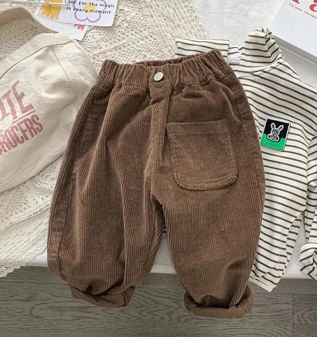 New Spring Autumn Kids Pants 2-7T Simple Style Boys and Girls Loose Corduroy Trousers Baby Clothing Children Pants Outdoor Wear