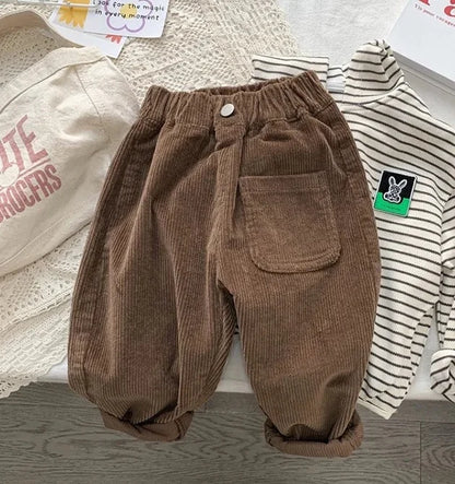 New Spring Autumn Kids Pants 2-7T Simple Style Boys and Girls Loose Corduroy Trousers Baby Clothing Children Pants Outdoor Wear