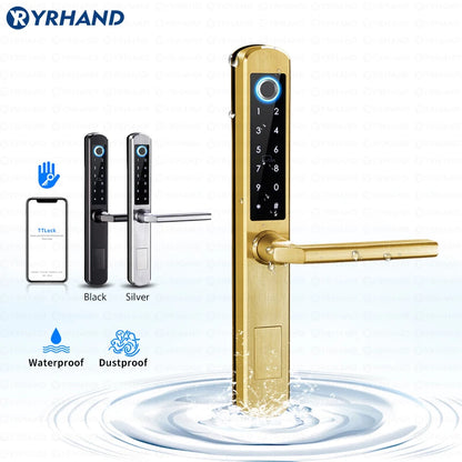 IP66 Gold Stainless Steel Sliding Glass Smart Lock Ttlock App with Google Home Aleax Fingerprint Electronic Digital Lock